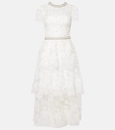Self-portrait Floral Lace Midi Dress In White