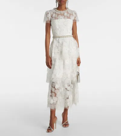 Self-portrait Floral Lace Midi Dress In White