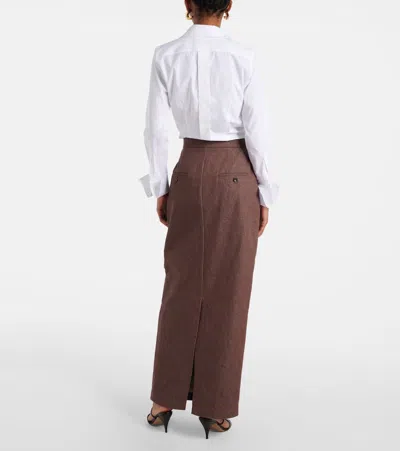 Max Mara Cotton With Denim Effect Long Skirt In Brown