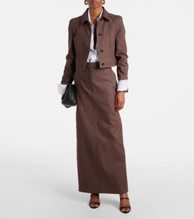 Max Mara Cotton With Denim Effect Long Skirt In Brown