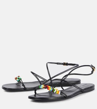 Khaite Loop Flat Sandals With Beads Black In Multi