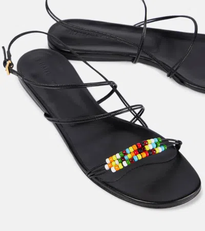 Khaite Loop Flat Sandals With Beads Black In Multi