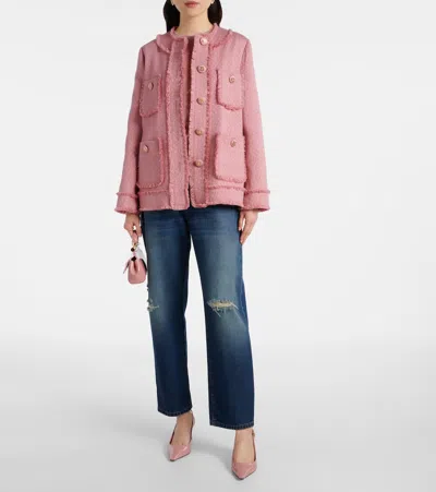 Dolce & Gabbana 'rachel' Blazer With Textured Fabric And Fringed Edges In Pink