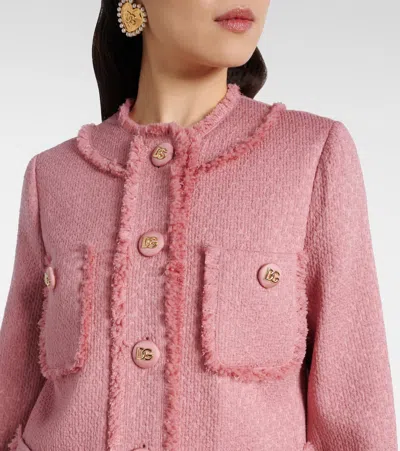 Dolce & Gabbana 'rachel' Blazer With Textured Fabric And Fringed Edges In Pink