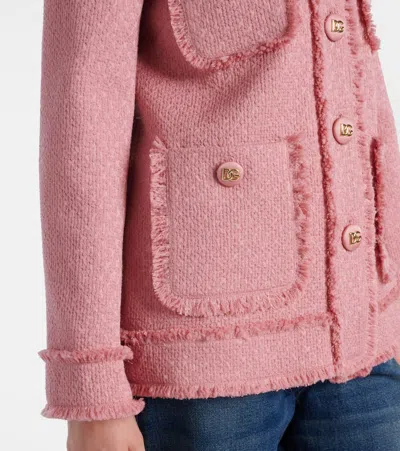 Dolce & Gabbana 'rachel' Blazer With Textured Fabric And Fringed Edges In Pink