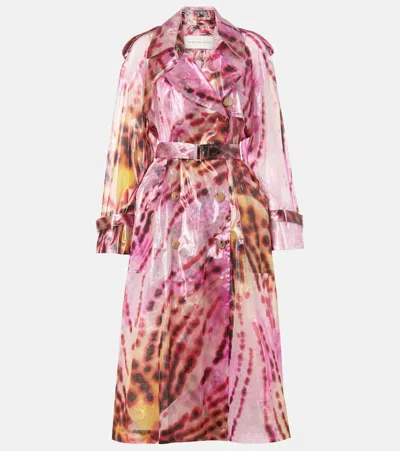 Dries Van Noten Waist Belted Long Sleeve Coat With Studs In Pink