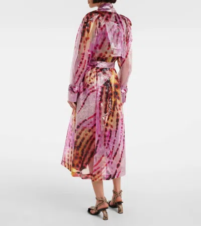 Dries Van Noten Waist Belted Long Sleeve Coat With Studs In Pink