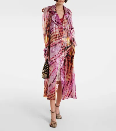 Dries Van Noten Waist Belted Long Sleeve Coat With Studs In Pink