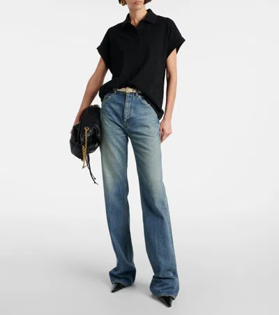 Saint Laurent Cotton Blend Polo Shirt With Logo In Black