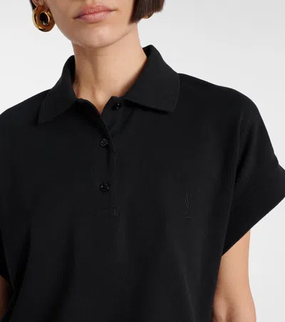 Saint Laurent Cotton Blend Polo Shirt With Logo In Black