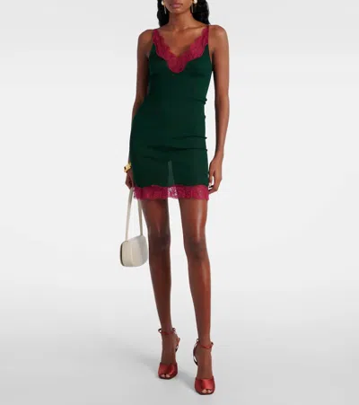 Saint Laurent Lace-trimmed Silk Jersey Slip Dress In Green