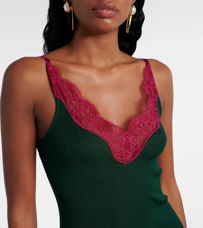 Saint Laurent Lace-trimmed Silk Jersey Slip Dress In Green