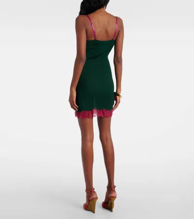 Saint Laurent Lace-trimmed Silk Jersey Slip Dress In Green