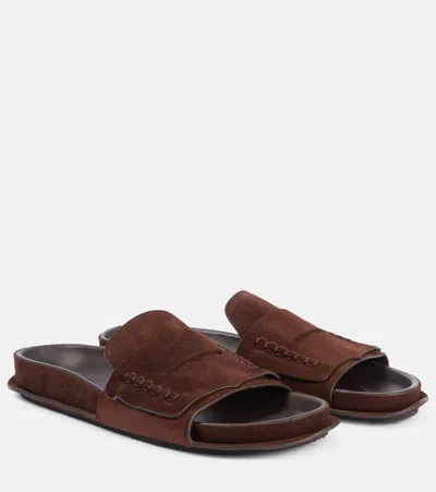 Jacquemus Mocassin Suede Slides In Brown