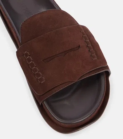 Jacquemus Mocassin Suede Slides In Brown