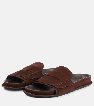Jacquemus Mocassin Suede Slides In Brown