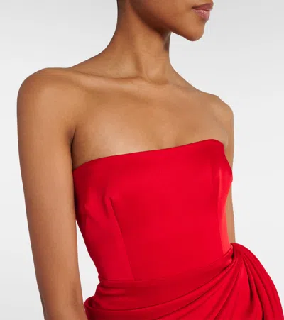 Alex Perry Strapless Draped Satin-crepe Gown In Red