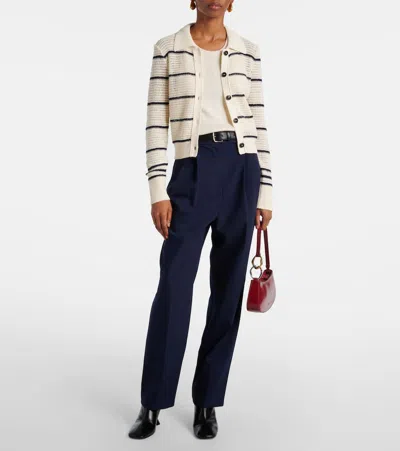 Frame Striped Crocheted Cotton-blend Cardigan In Neutral