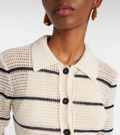 Frame Striped Crocheted Cotton-blend Cardigan In Neutral