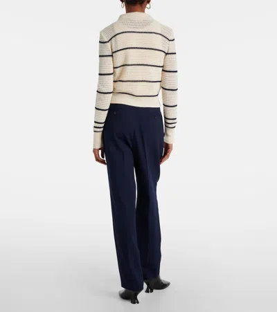 Frame Striped Crocheted Cotton-blend Cardigan In Neutral