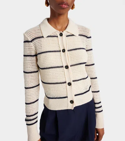 Frame Striped Crocheted Cotton-blend Cardigan In Neutral