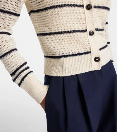 Frame Striped Crocheted Cotton-blend Cardigan In Neutral