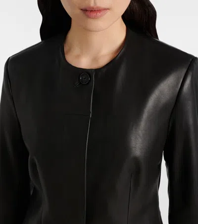 Totême Womens Collar-less Long Leather Jacket Black