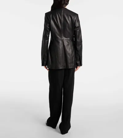 Totême Womens Collar-less Long Leather Jacket Black