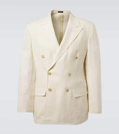 Rubinacci Double-breasted Linen Blazer In White