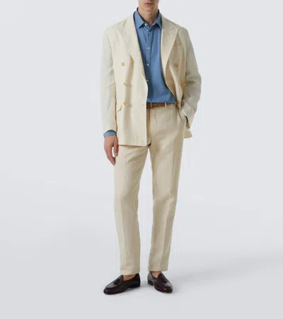 Rubinacci Double-breasted Linen Blazer In White