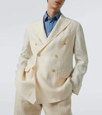 Rubinacci Double-breasted Linen Blazer In White