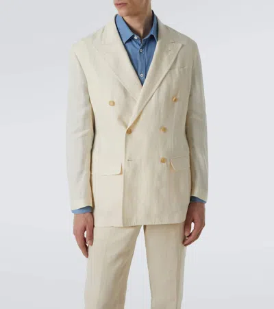 Rubinacci Double-breasted Linen Blazer In White