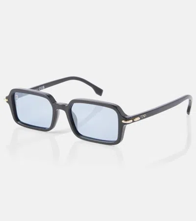 Fendi First Embellished Rectangular Sunglasses In Black