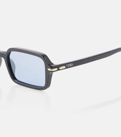 Fendi First Embellished Rectangular Sunglasses In Black