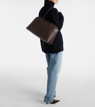 Totême Curved Leather Shopper Featuring Protective Base In Brown