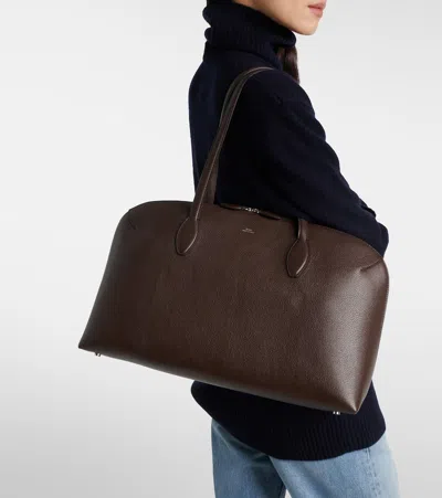 Totême Curved Leather Shopper Featuring Protective Base In Brown