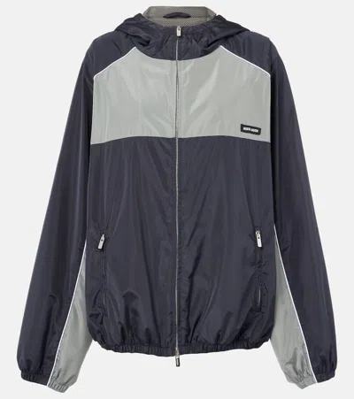 Miu Miu Recycled Nylon Windbreaker Jacket In Blau