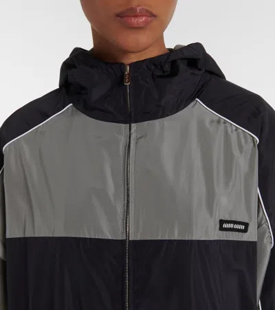 Miu Miu Recycled Nylon Windbreaker Jacket In Blau