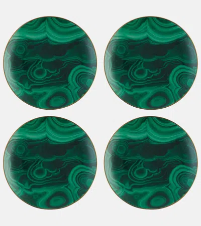 L'objet Set Of Four Malachite Canape Plates In Green, Gold