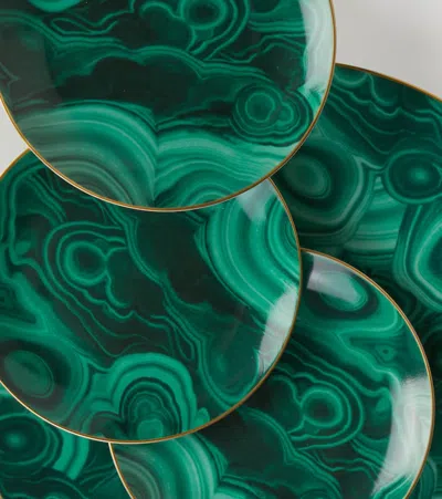 L'objet Set Of Four Malachite Canape Plates In Green, Gold