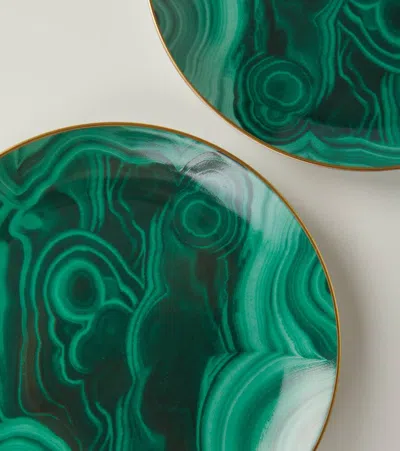 L'objet Set Of Four Malachite Canape Plates In Green, Gold