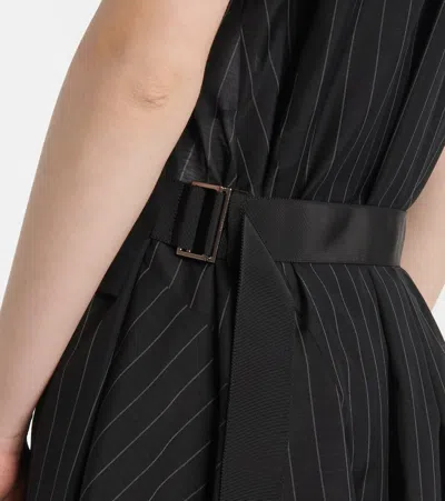 Sacai Womens Black Grey Glen Check-panelled Cotton-jersey Midi Dress In Black