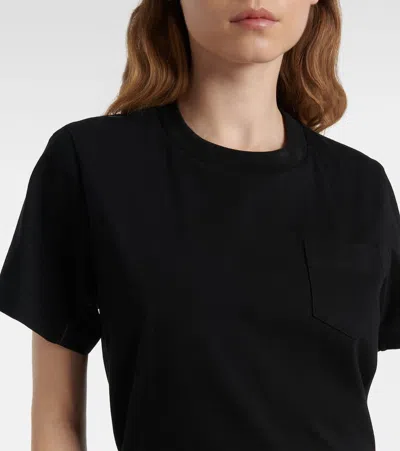 Sacai Womens Black Grey Glen Check-panelled Cotton-jersey Midi Dress In Black