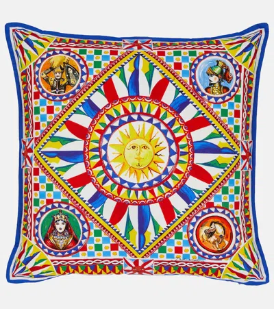 Dolce & Gabbana Casa Small Printed Canvas Cushion In Multicoloured