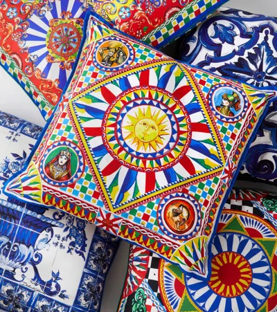 Dolce & Gabbana Casa Small Printed Canvas Cushion In Multicoloured