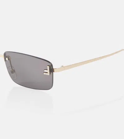 Fendi First Embellished Rectangular Sunglasses In Grey