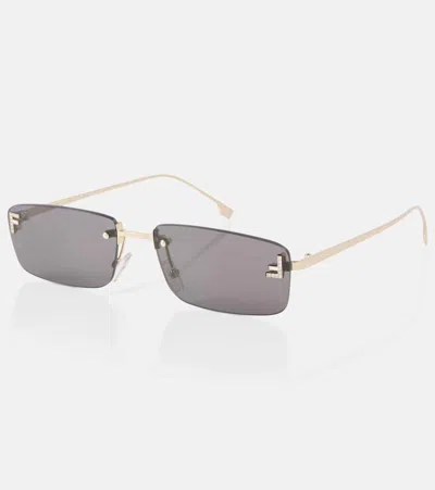 Fendi First Embellished Rectangular Sunglasses In Grey