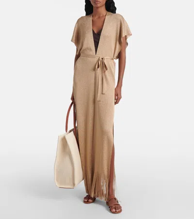 Max Mara Zarelia Fringed Lamé Kaftan In Brown
