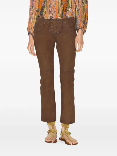 Isabel Marant Vanel Lace-up Suede Straight-leg Pants In Multicolor