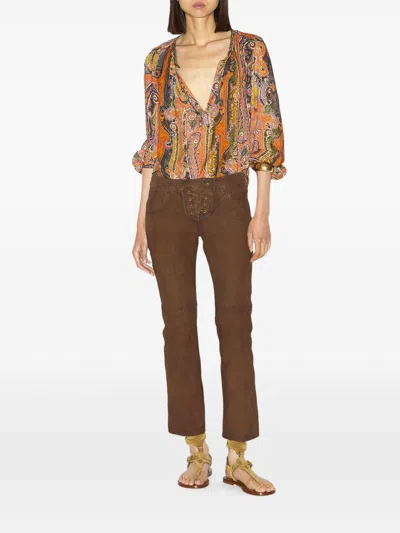 Isabel Marant Vanel Lace-up Suede Straight-leg Pants In Multicolor